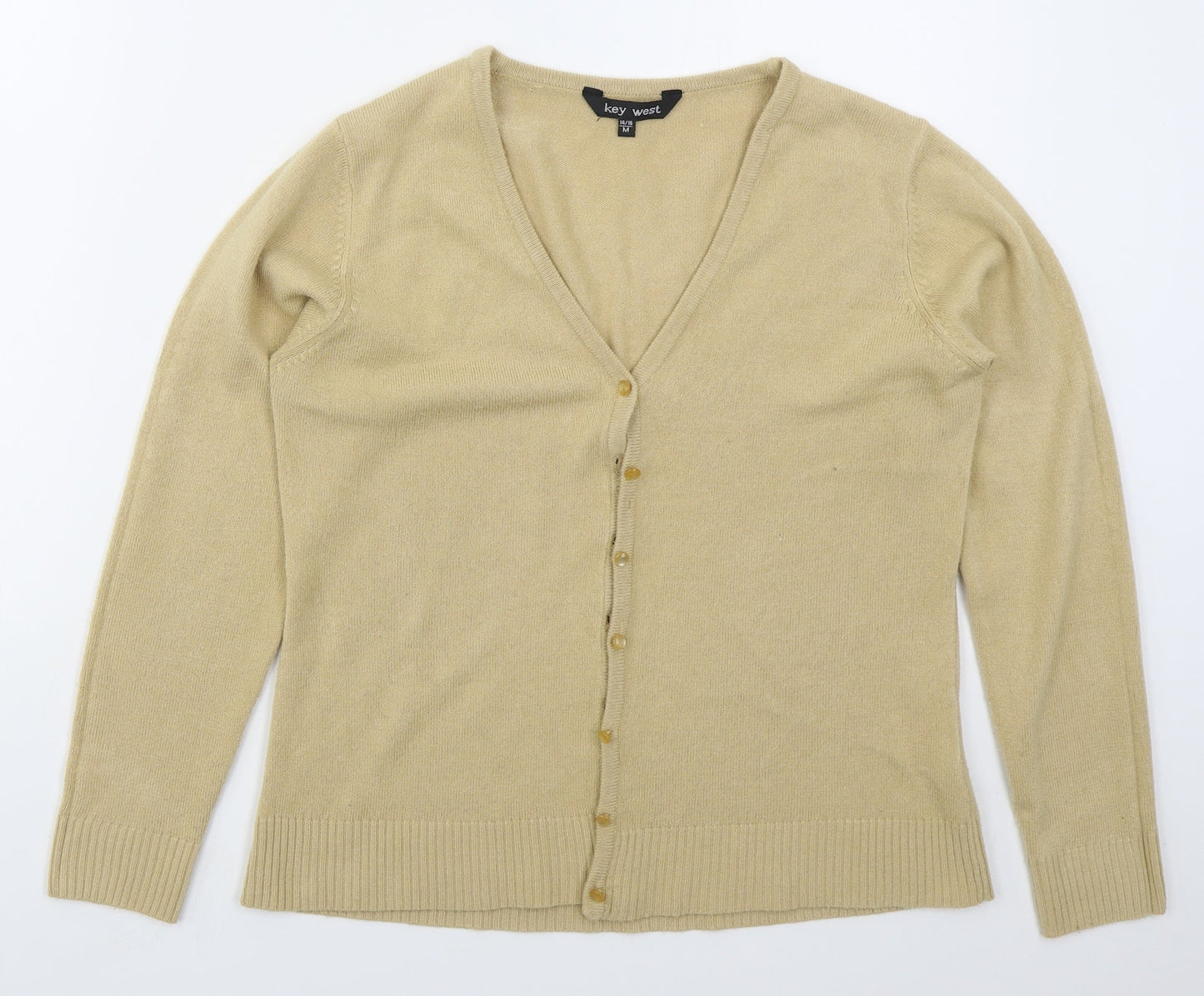 Key West Womens Beige V-Neck  Acrylic Cardigan Jumper Size 14