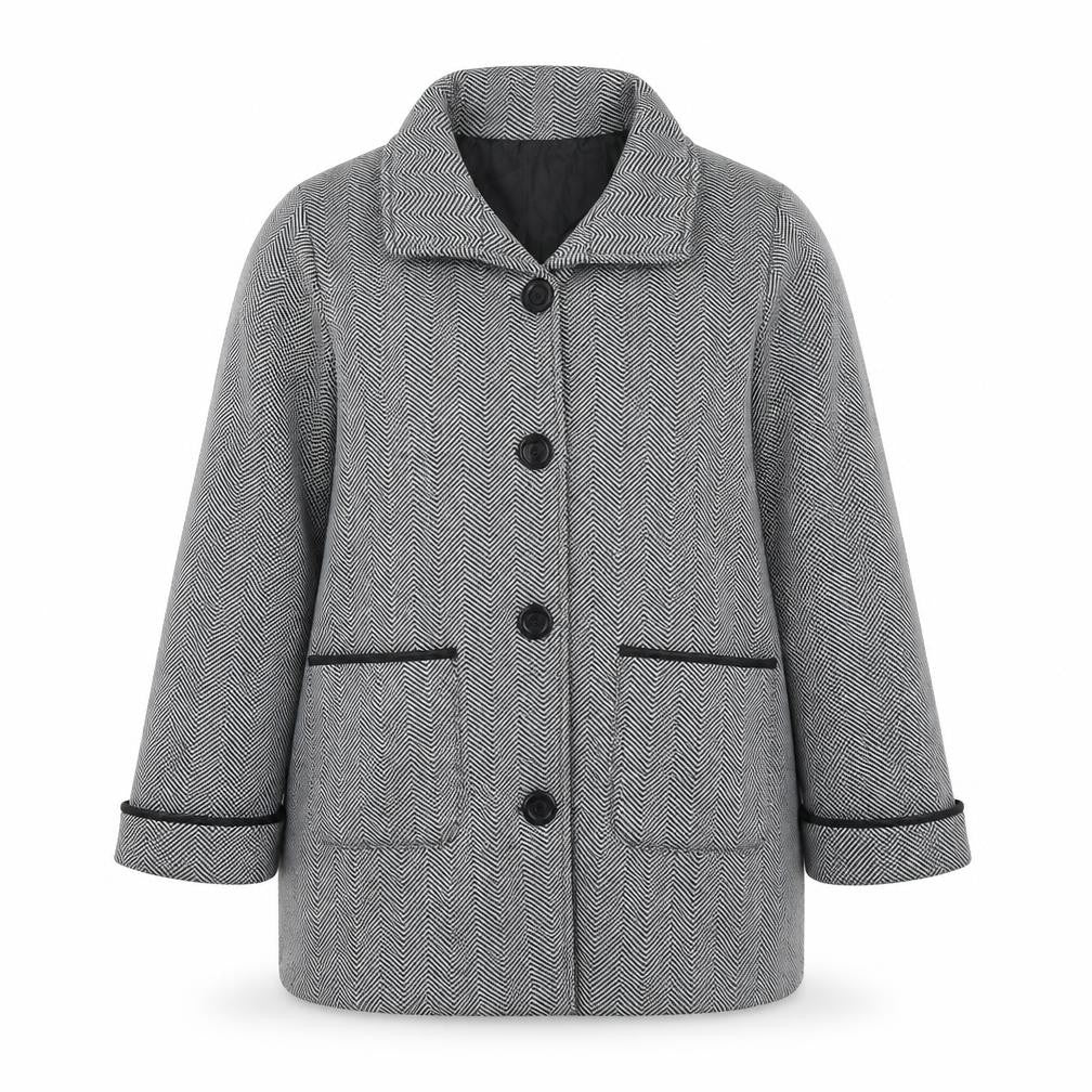 Anne De Lancay Womens Black Geometric  Overcoat Coat Size 14  Button - Black and White