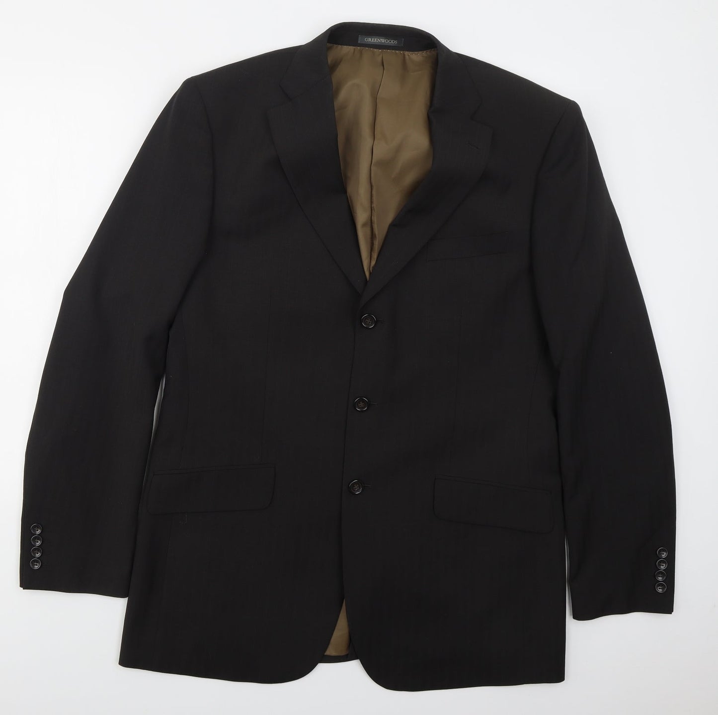Greenwoods Mens Black Striped Polyester Jacket Suit Jacket Size 42