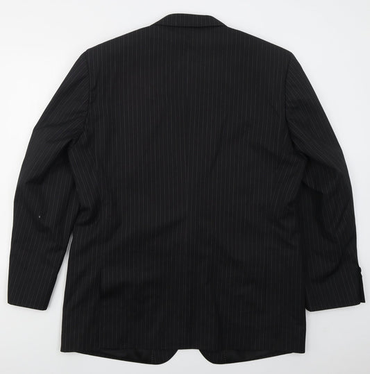 Preworn Mens Black Striped Polyester Jacket Suit Jacket Size 44