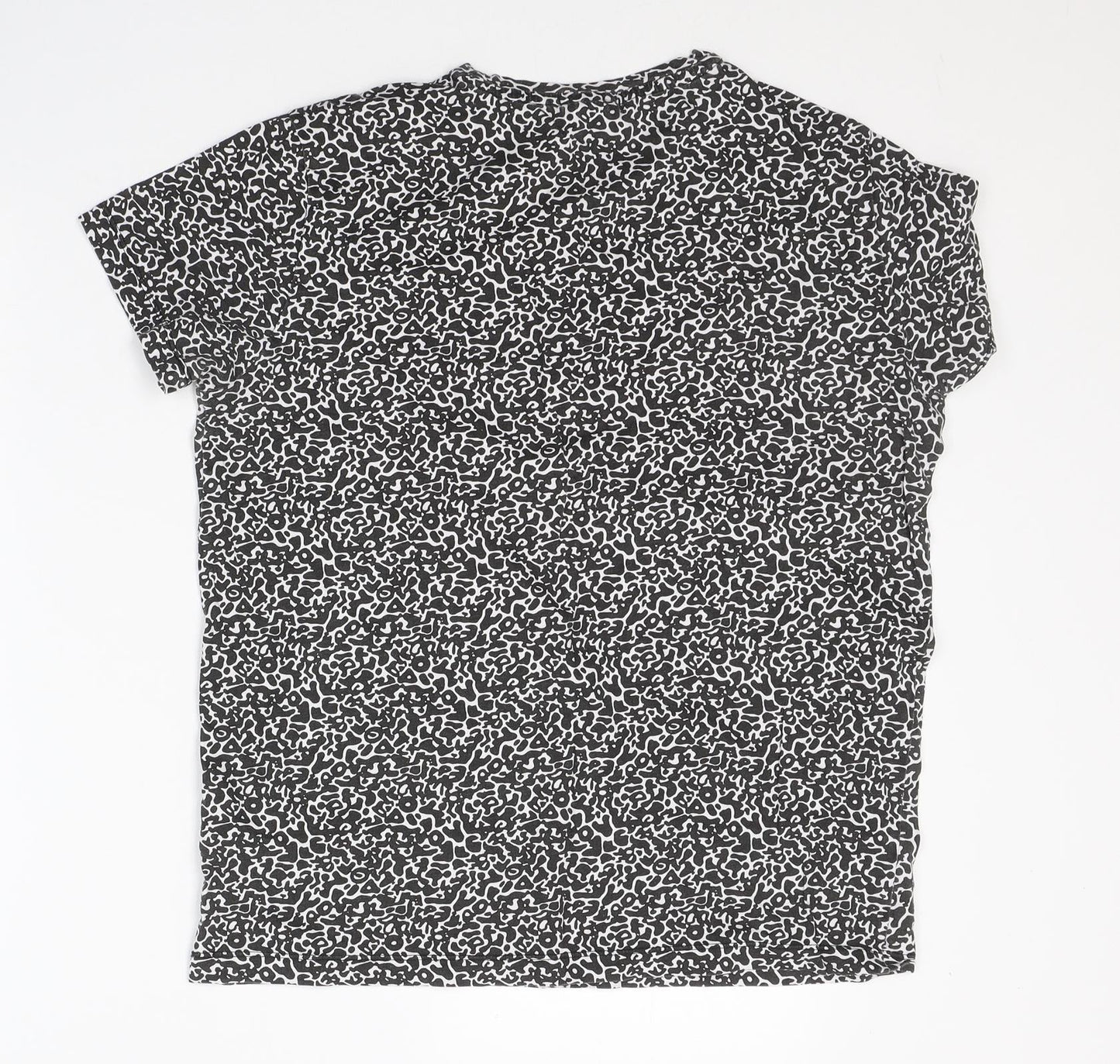 H&M Womens Black Geometric Cotton Basic T-Shirt Size S Round Neck