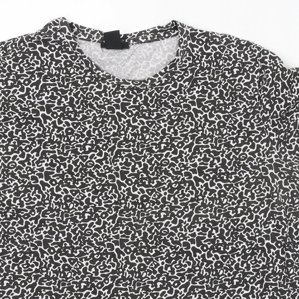 H&M Womens Black Geometric Cotton Basic T-Shirt Size S Round Neck