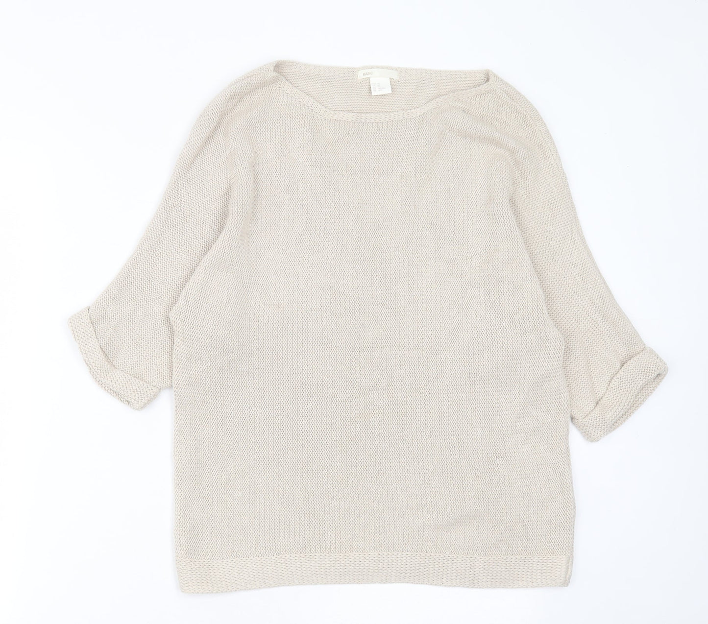 H&M Womens Beige Boat Neck  Acrylic Pullover Jumper Size XS