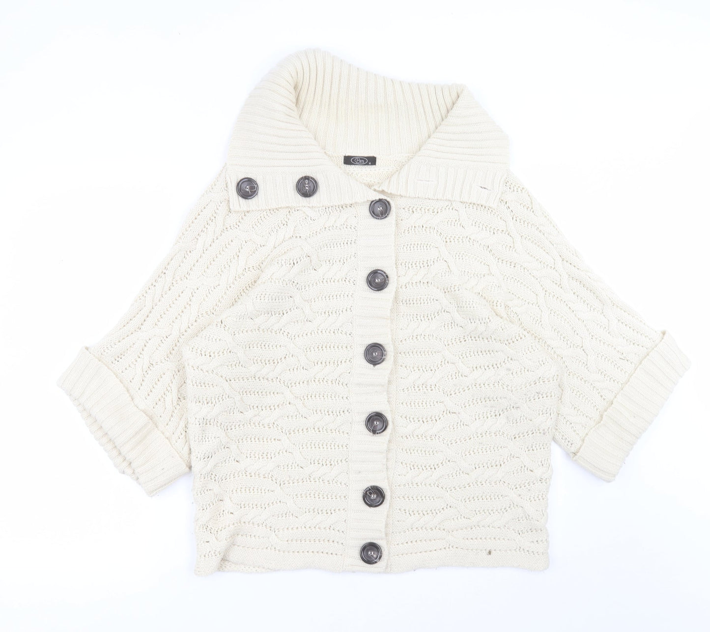 BM Womens Beige Collared  Acrylic Cardigan Jumper Size M