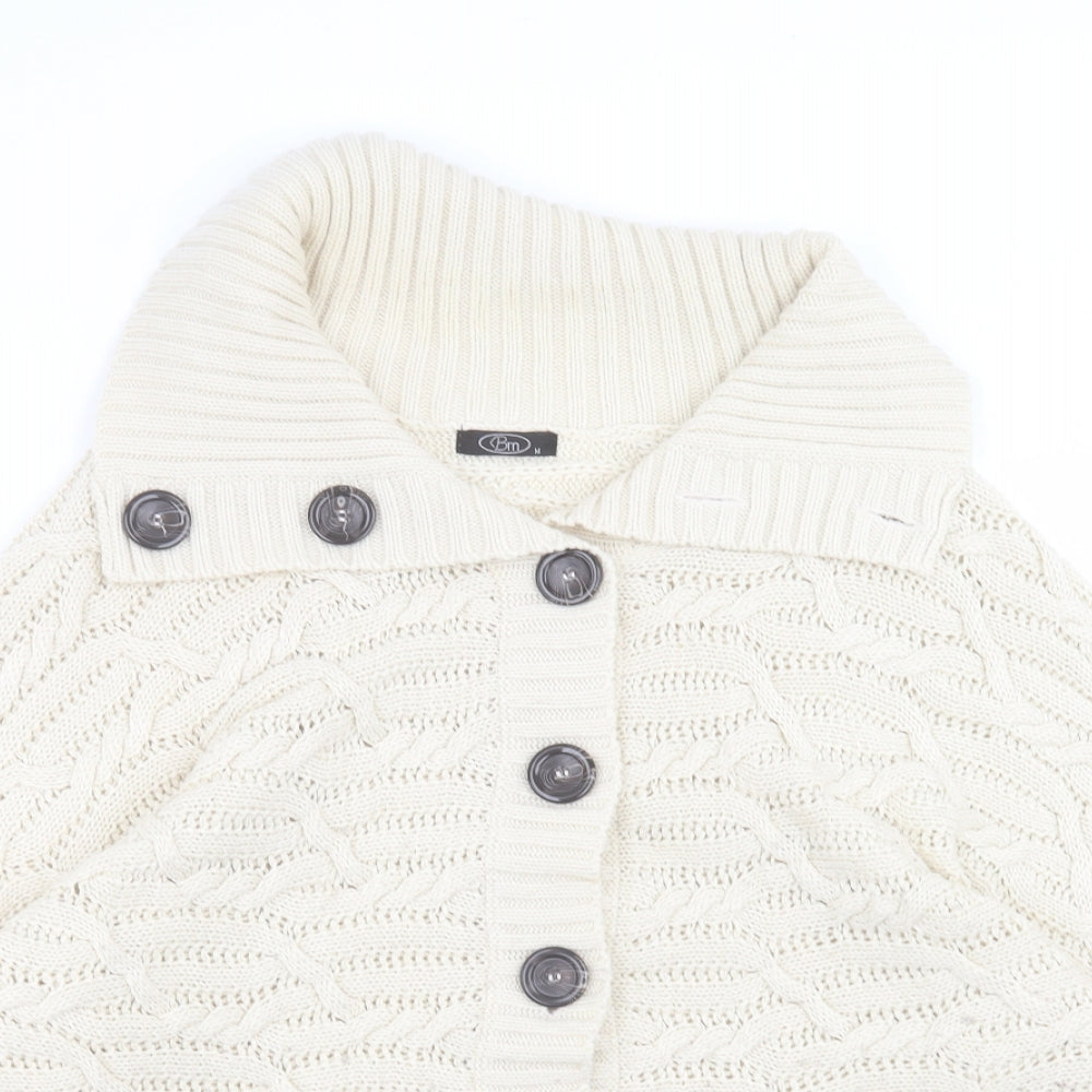 BM Womens Beige Collared  Acrylic Cardigan Jumper Size M