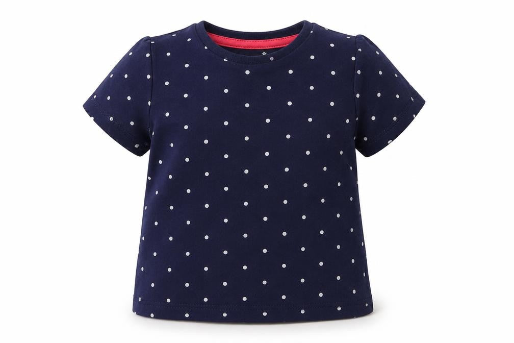 F&F Baby Blue Polka Dot Cotton Pullover T-Shirt Size 0-3 Months Crew Neck Snap