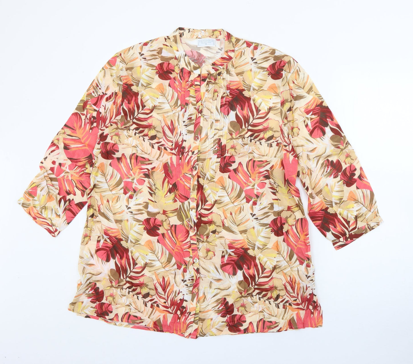 cotswold collection Womens Beige Floral Viscose Basic Blouse Size 12 Crew Neck