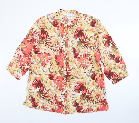 cotswold collection Womens Beige Floral Viscose Basic Blouse Size 12 Crew Neck