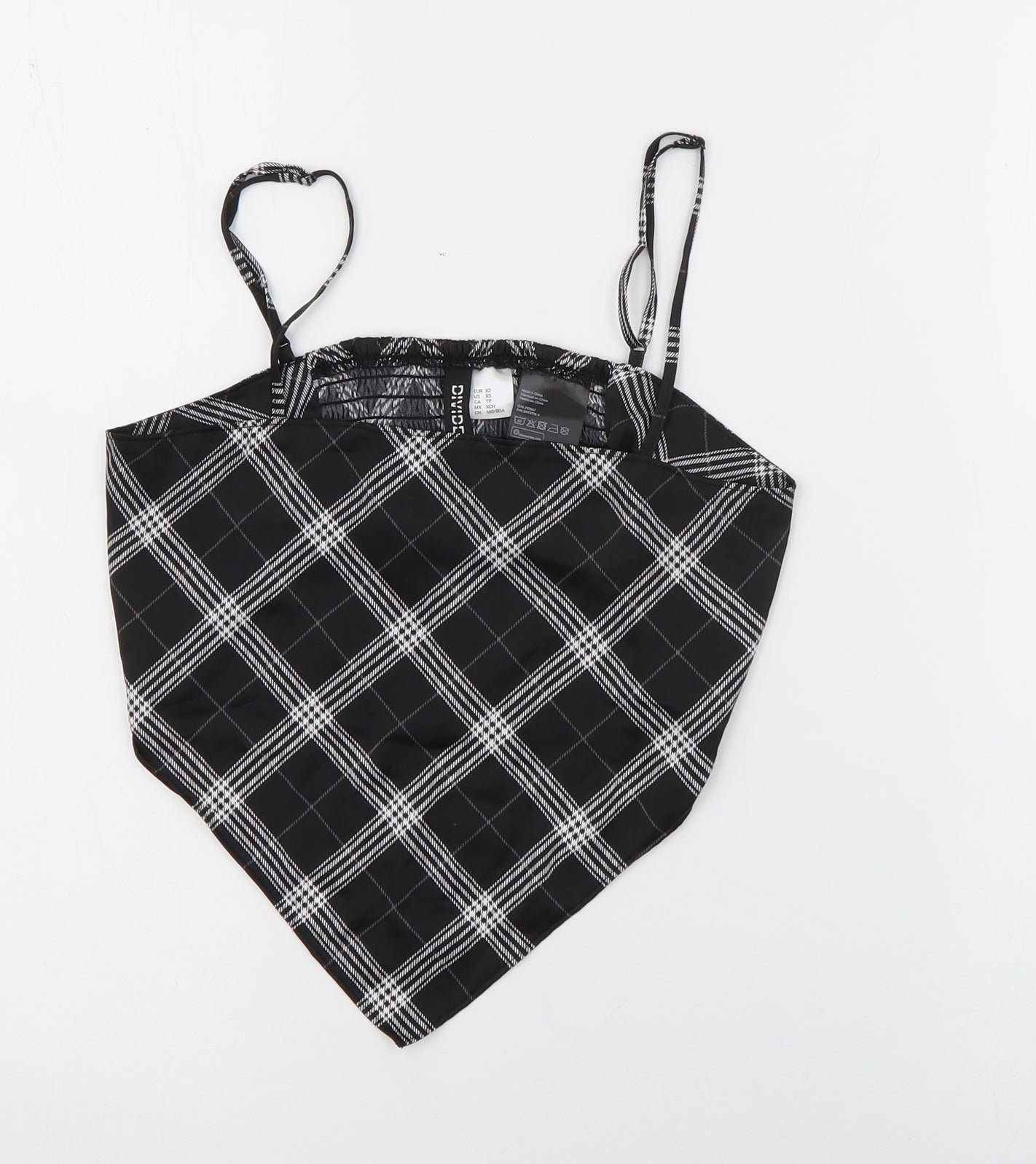 H&M Womens Black Plaid Polyester Cropped Tank Size XS Square Neck