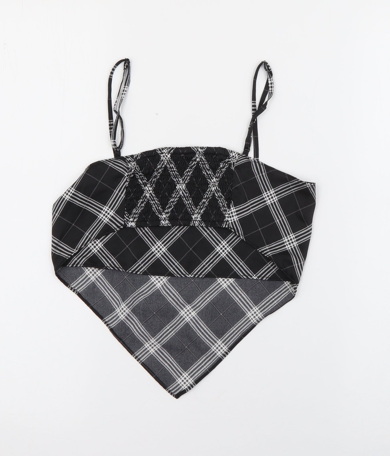 H&M Womens Black Plaid Polyester Cropped Tank Size XS Square Neck