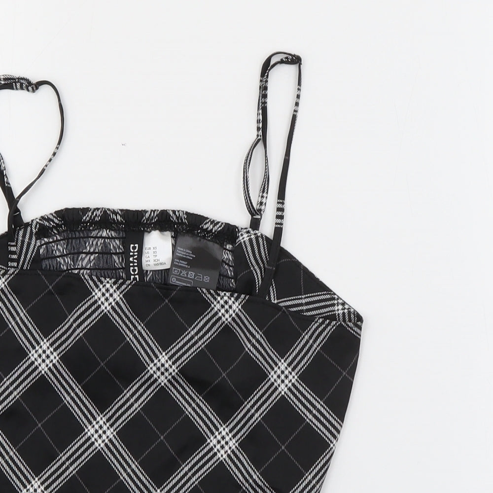 H&M Womens Black Plaid Polyester Cropped Tank Size XS Square Neck