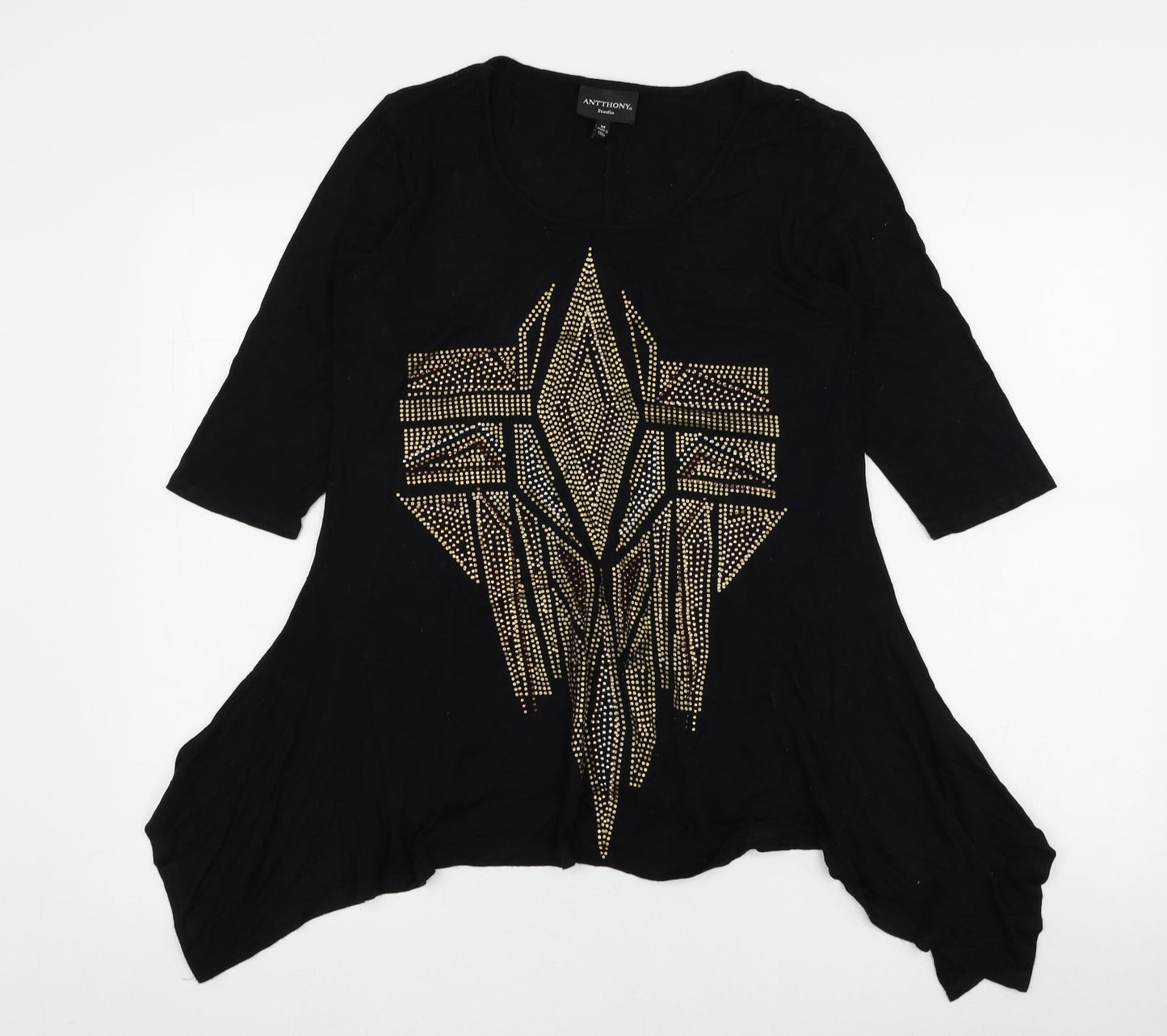 Anthony Womens Black  Viscose Basic T-Shirt Size M Round Neck