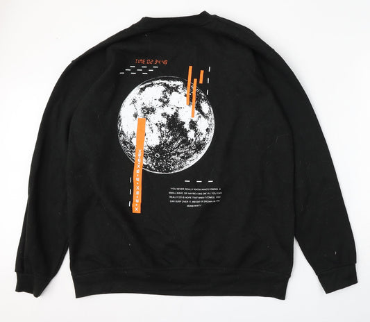 boohooMAN Mens Black  Cotton Pullover Sweatshirt Size L