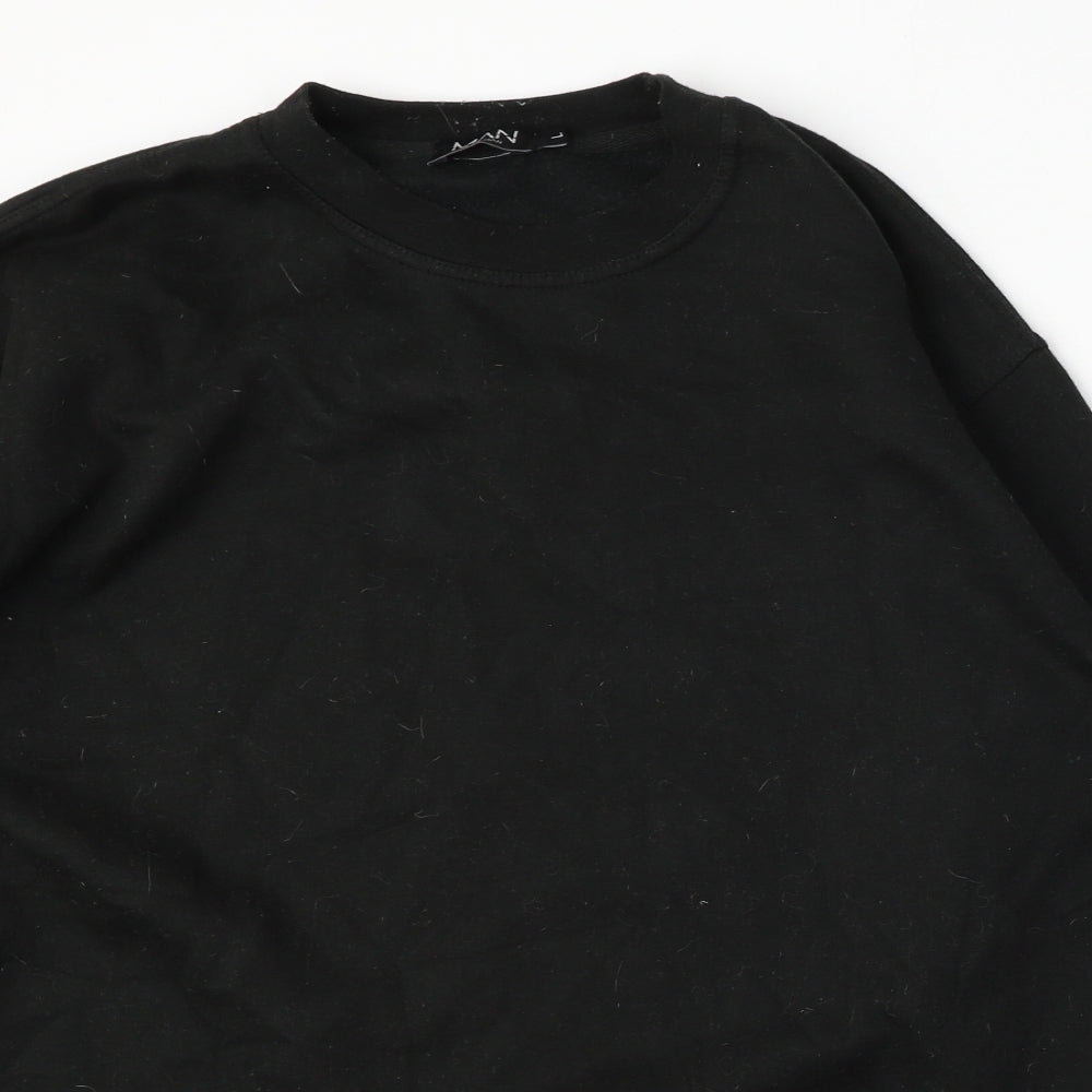 boohooMAN Mens Black  Cotton Pullover Sweatshirt Size L