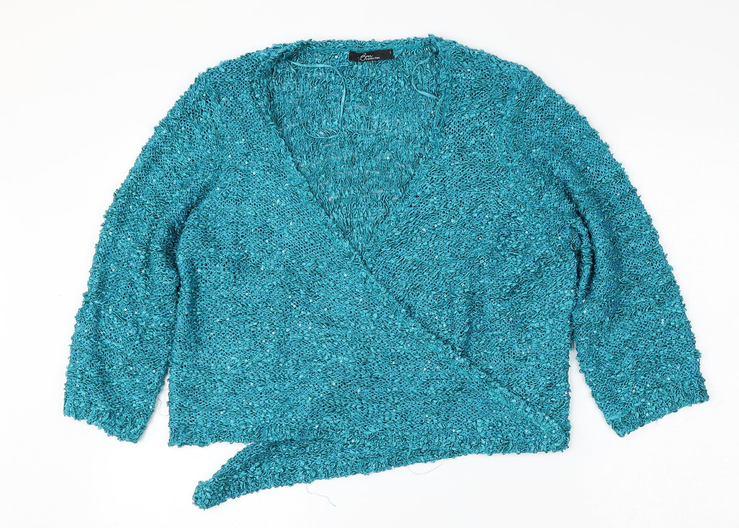 BM Collection Womens Blue Round Neck  Polyester Cardigan Jumper Size L