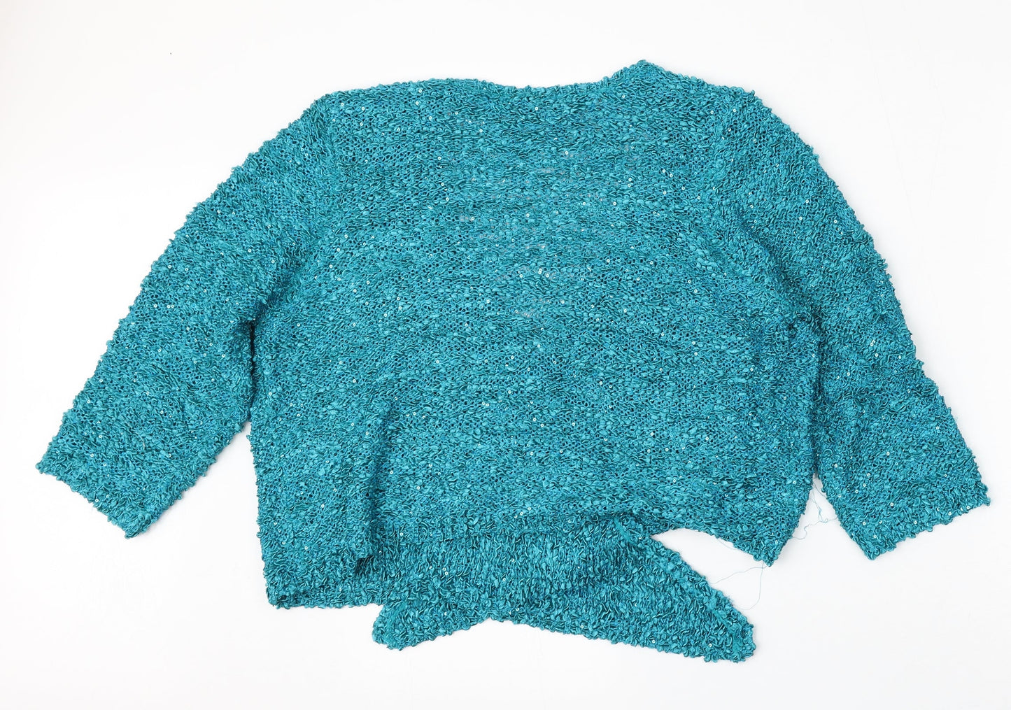 BM Collection Womens Blue Round Neck  Polyester Cardigan Jumper Size L
