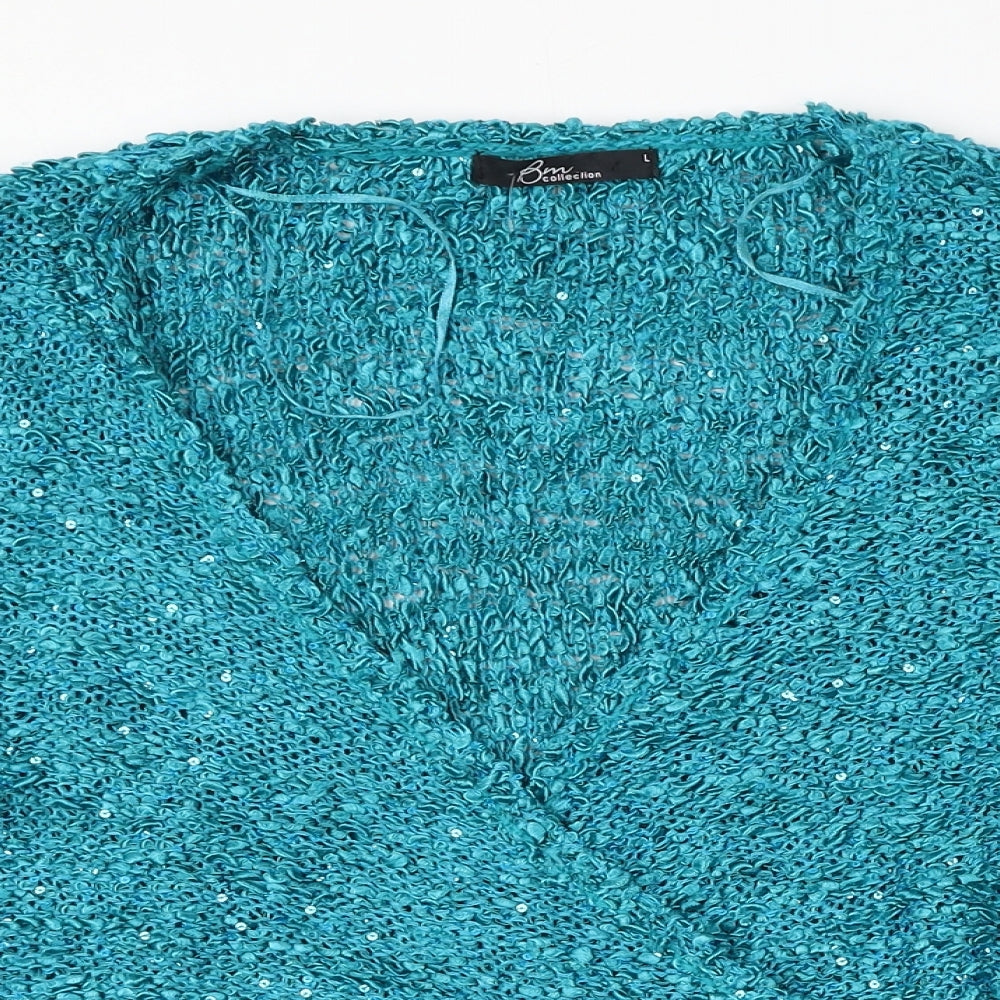BM Collection Womens Blue Round Neck  Polyester Cardigan Jumper Size L