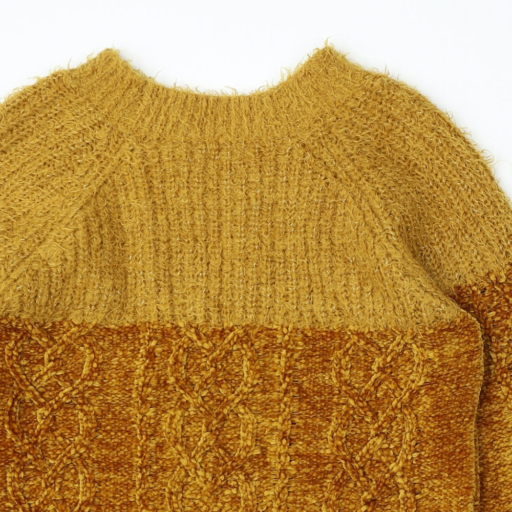 Papaya Womens Yellow Round Neck  Polyester Pullover Jumper Size M