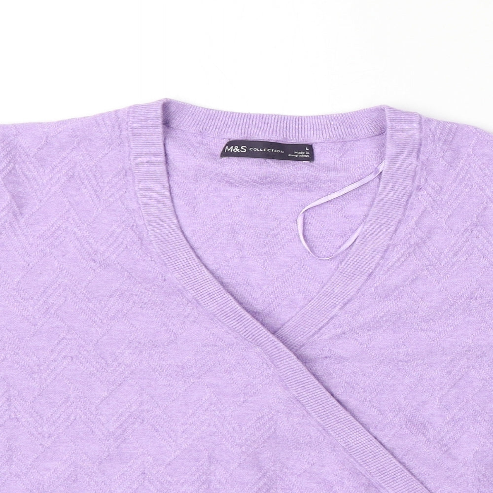 Marks and Spencer Womens Purple V-Neck  Viscose Pullover Jumper Size L