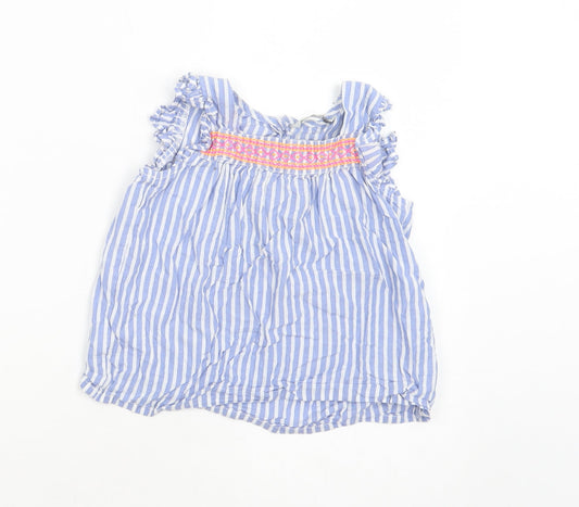 E-vie Angel Girls Blue Striped Cotton Pullover Blouse Size 5-6 Years Square Neck Button