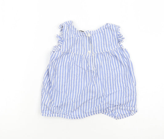 E-vie Angel Girls Blue Striped Cotton Pullover Blouse Size 5-6 Years Square Neck Button