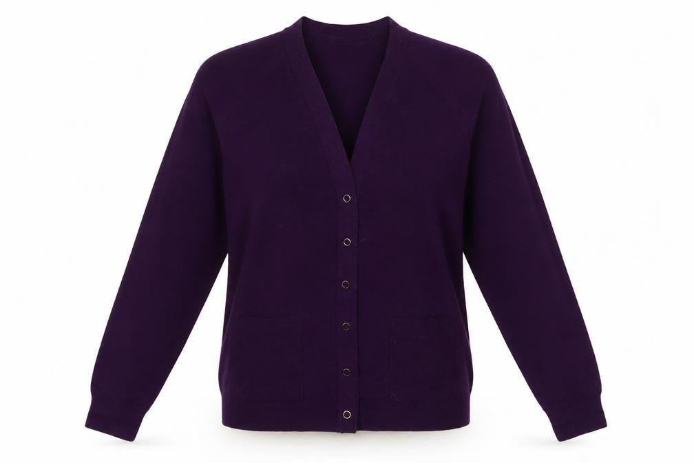 Edinburgh Womens Purple V-Neck  Acrylic Cardigan Jumper Size M