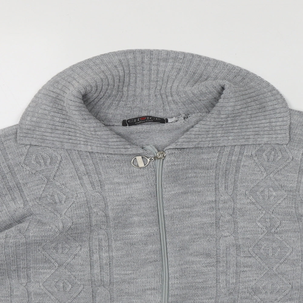 Choice Collection Womens Grey Collared  Acrylic Full Zip Jumper Size L