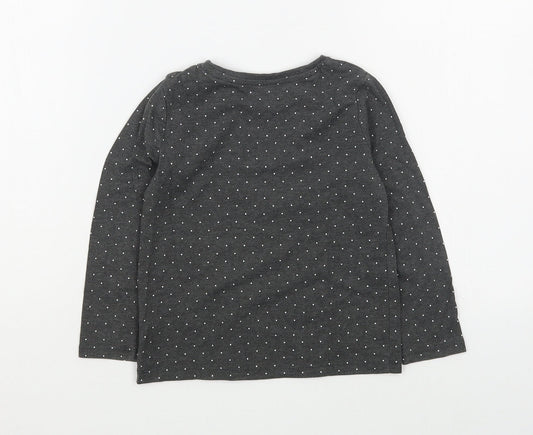 Primark Girls Grey Polka Dot Cotton Basic T-Shirt Size 3-4 Years Round Neck Pullover