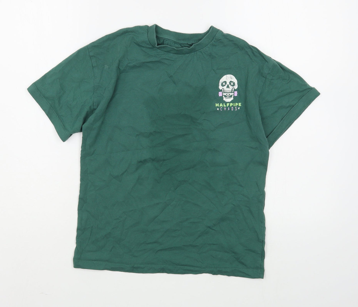 NEXT Boys Green  100% Cotton Basic T-Shirt Size 8 Years Round Neck Pullover