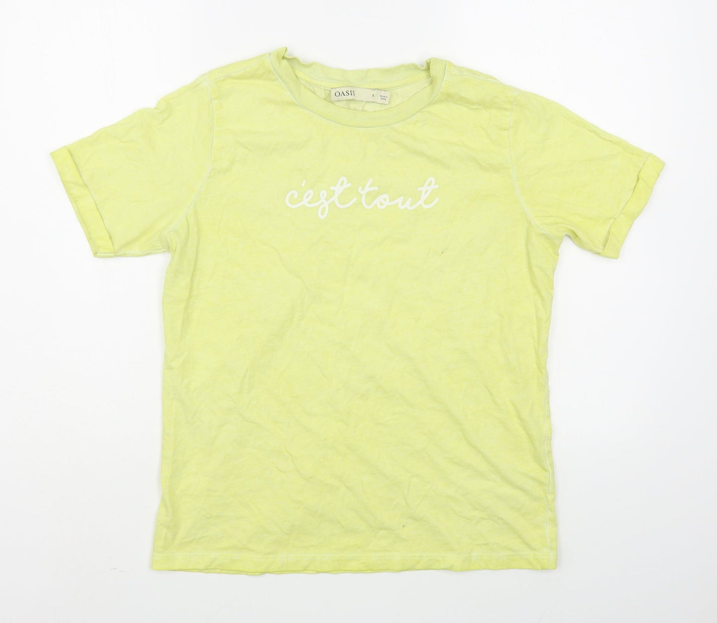 Oasis Womens Yellow  100% Cotton Basic T-Shirt Size S Round Neck