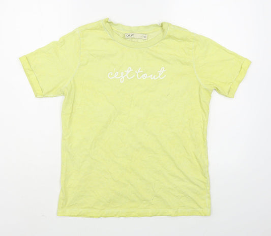 Oasis Womens Yellow  100% Cotton Basic T-Shirt Size S Round Neck