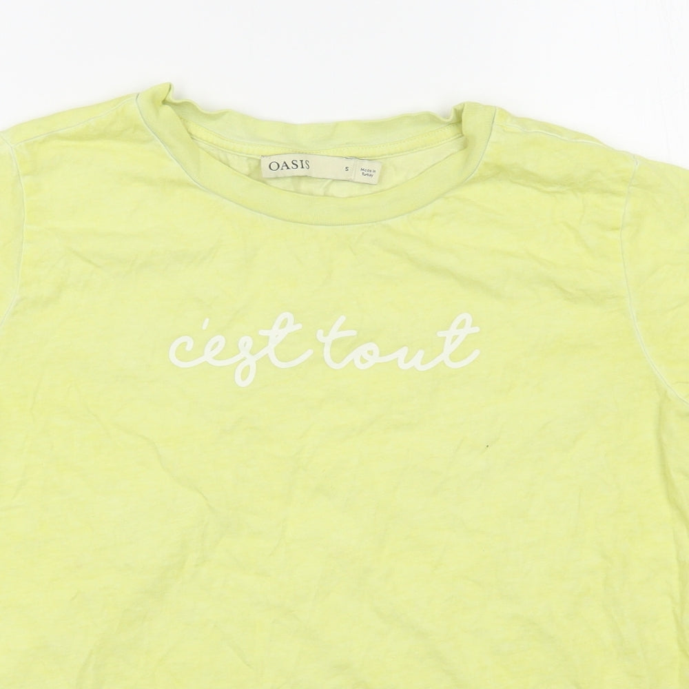 Oasis Womens Yellow  100% Cotton Basic T-Shirt Size S Round Neck