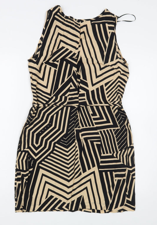 Miss Selfridge Womens Brown Geometric Viscose Sheath  Size 6  Scoop Neck Pullover