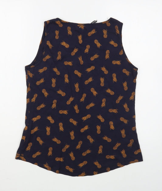 Debenhams Womens Blue Geometric 100% Cotton Basic Tank Size 12 Scoop Neck