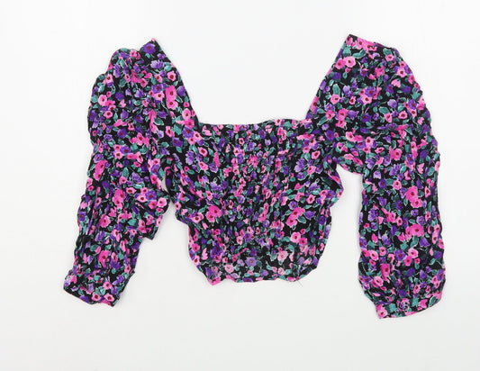 Zara Womens Purple Floral Viscose Basic Blouse Size XS Square Neck