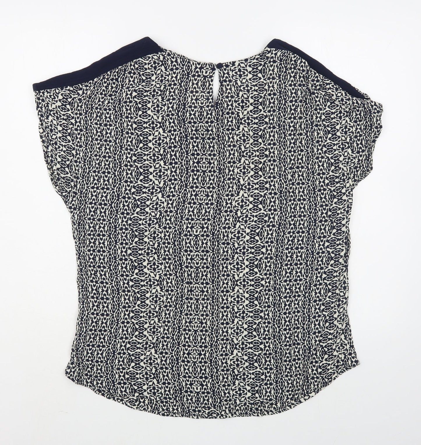 Monsoon Womens Blue Geometric Viscose Basic Blouse Size 14 Scoop Neck