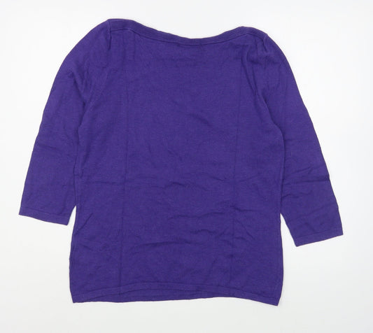 NEXT Womens Purple  Polyester Basic T-Shirt Size 4 Boat Neck