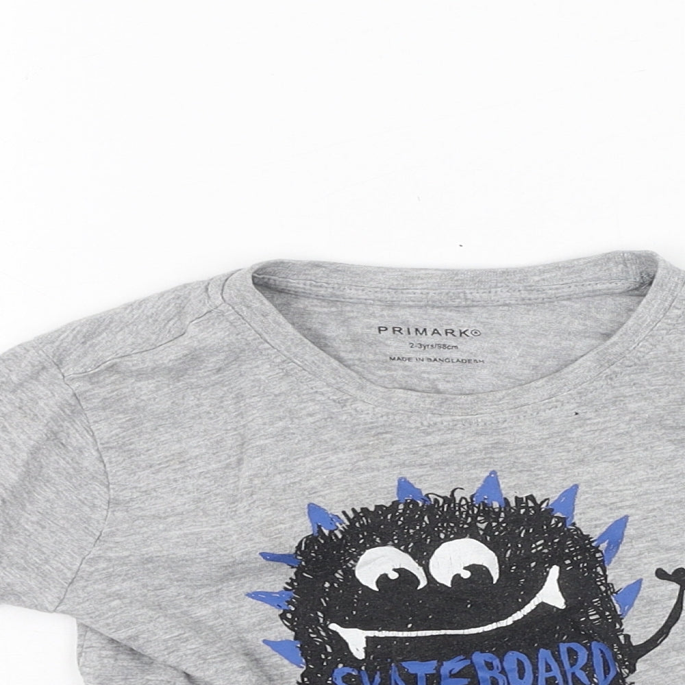 Primark  Boys Grey  Cotton Basic Casual Size 2-3 Years Round Neck  - MONSTER
