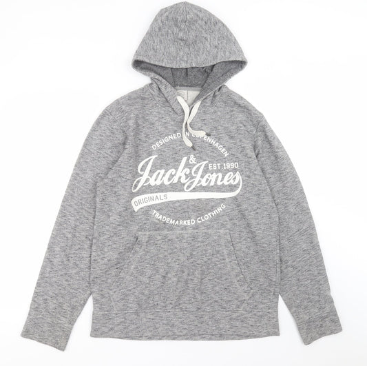 JACK & JONES Mens Grey  Polyester Pullover Hoodie Size M
