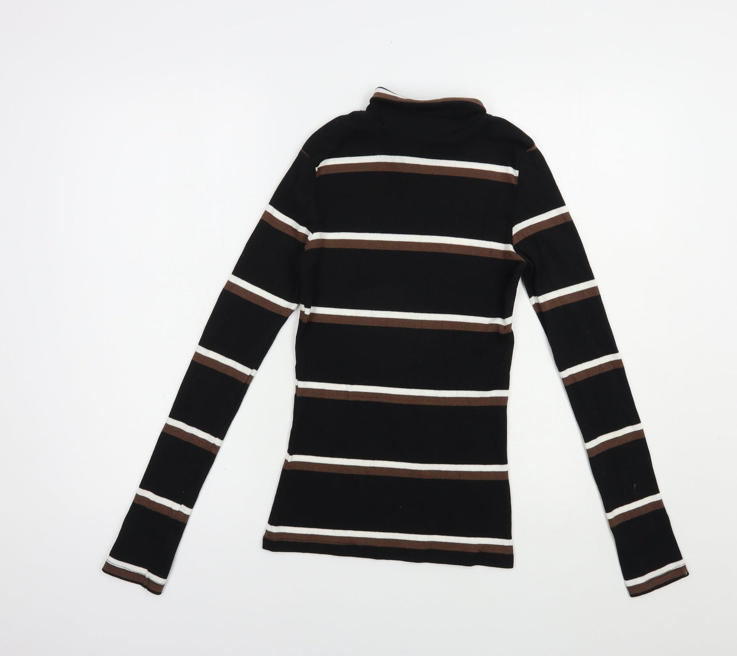 Brave Soul Womens Black Roll Neck Striped Cotton Pullover Jumper Size XS