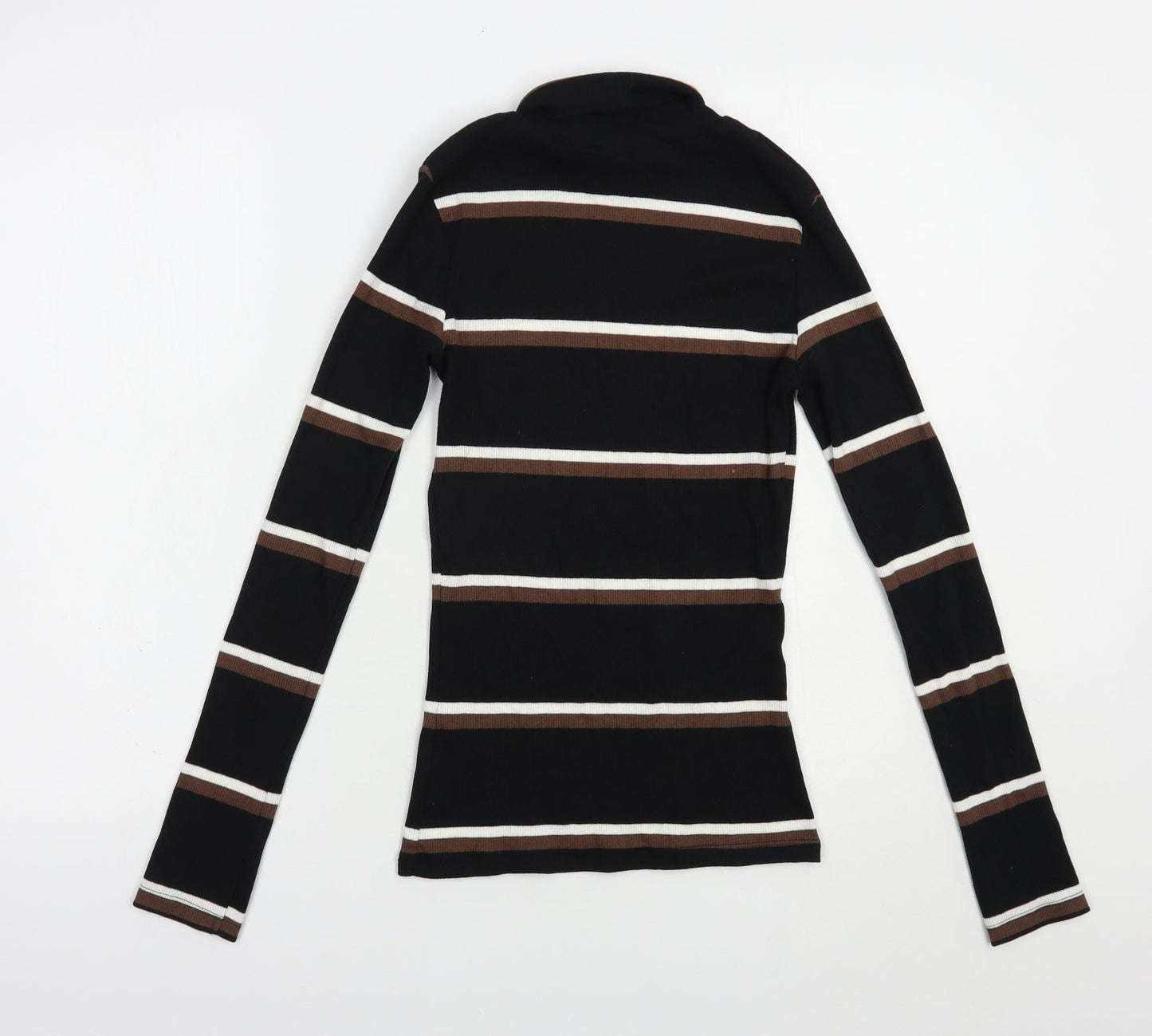 Brave Soul Womens Black Roll Neck Striped Cotton Pullover Jumper Size XS