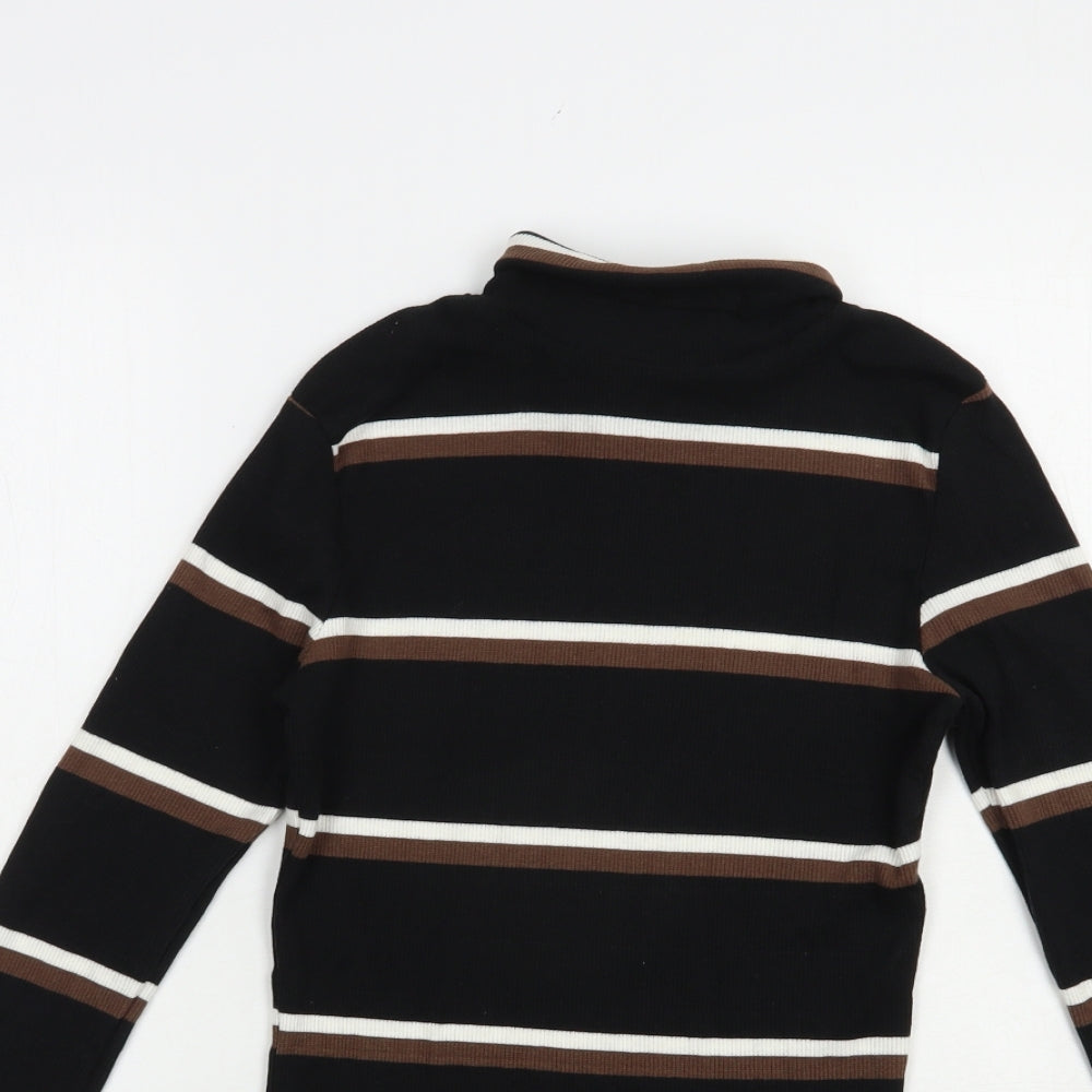 Brave Soul Womens Black Roll Neck Striped Cotton Pullover Jumper Size XS