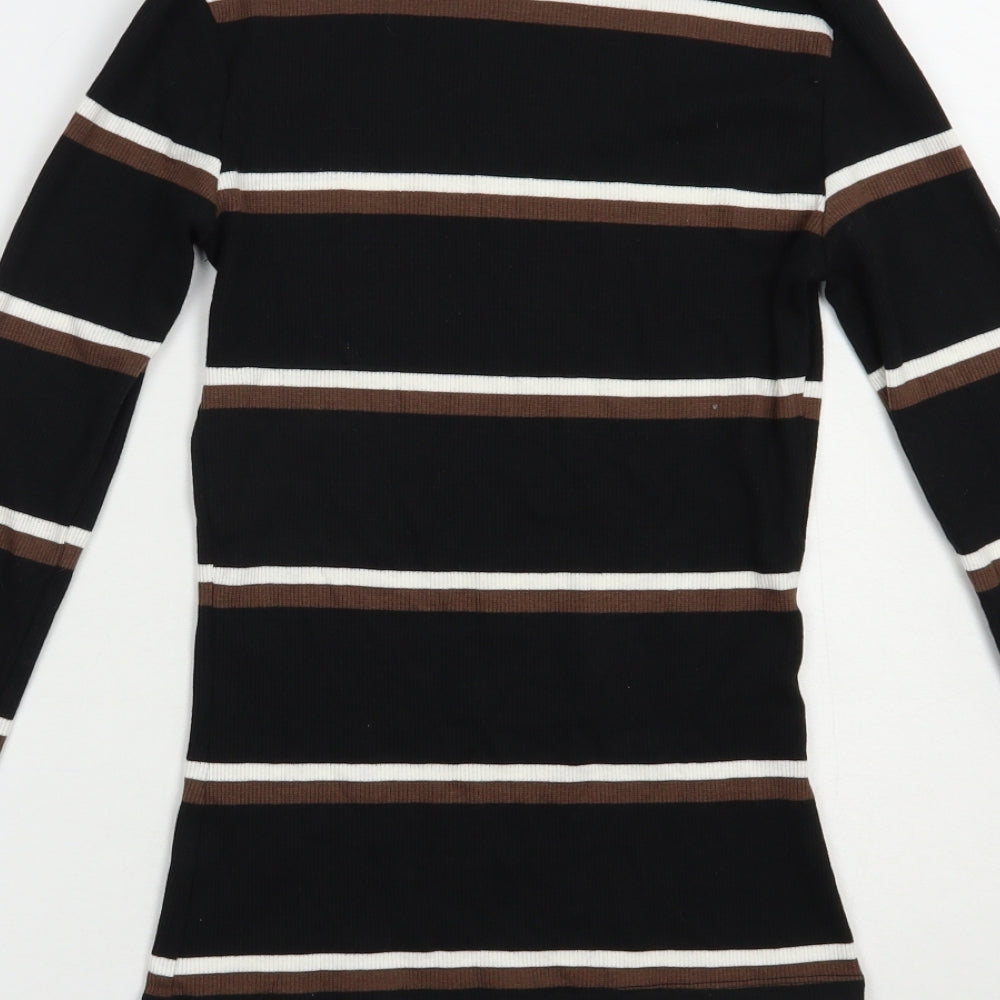 Brave Soul Womens Black Roll Neck Striped Cotton Pullover Jumper Size XS