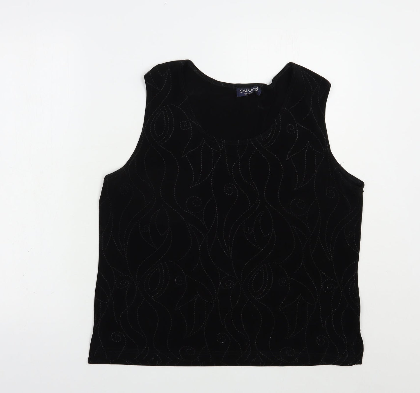 Saloos Womens Black  Acetate Basic Blouse Size L Scoop Neck