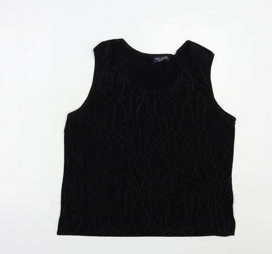 Saloos Womens Black  Acetate Basic Blouse Size L Scoop Neck