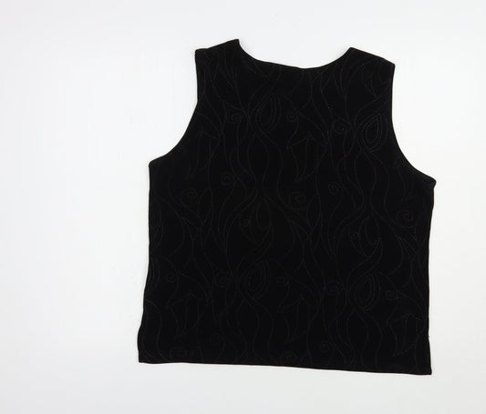 Saloos Womens Black  Acetate Basic Blouse Size L Scoop Neck