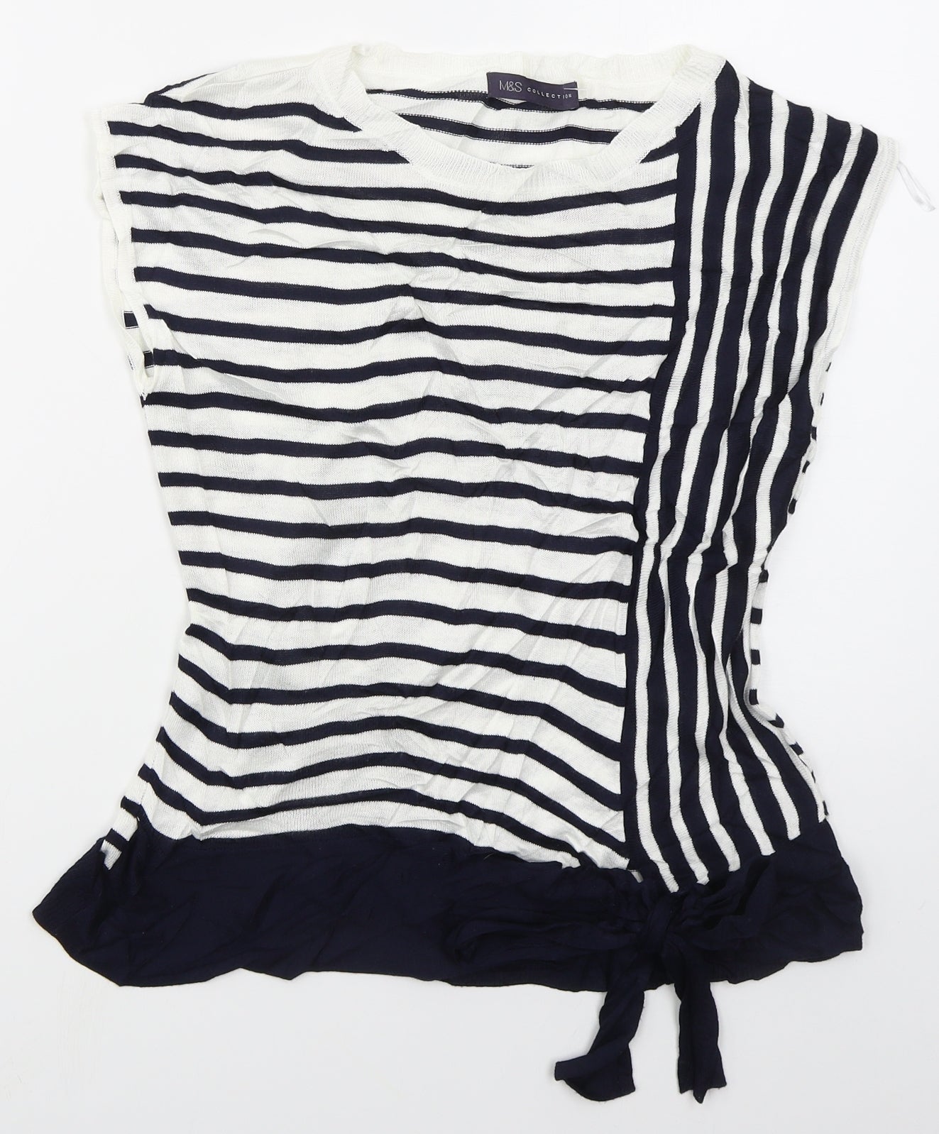 Marks and Spencer Womens Blue Boat Neck Striped Viscose Vest Jumper Size 10