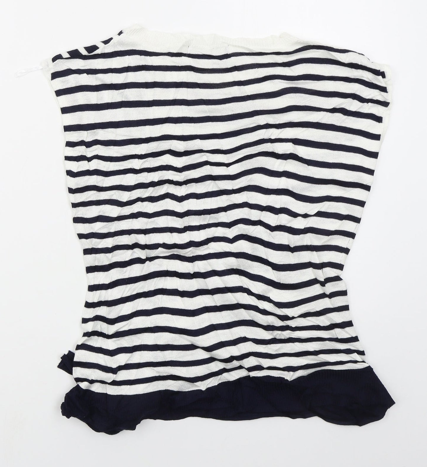 Marks and Spencer Womens Blue Boat Neck Striped Viscose Vest Jumper Size 10