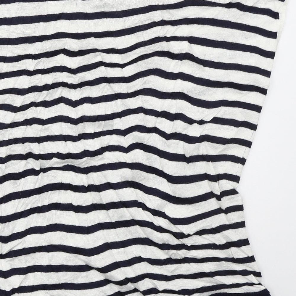 Marks and Spencer Womens Blue Boat Neck Striped Viscose Vest Jumper Size 10
