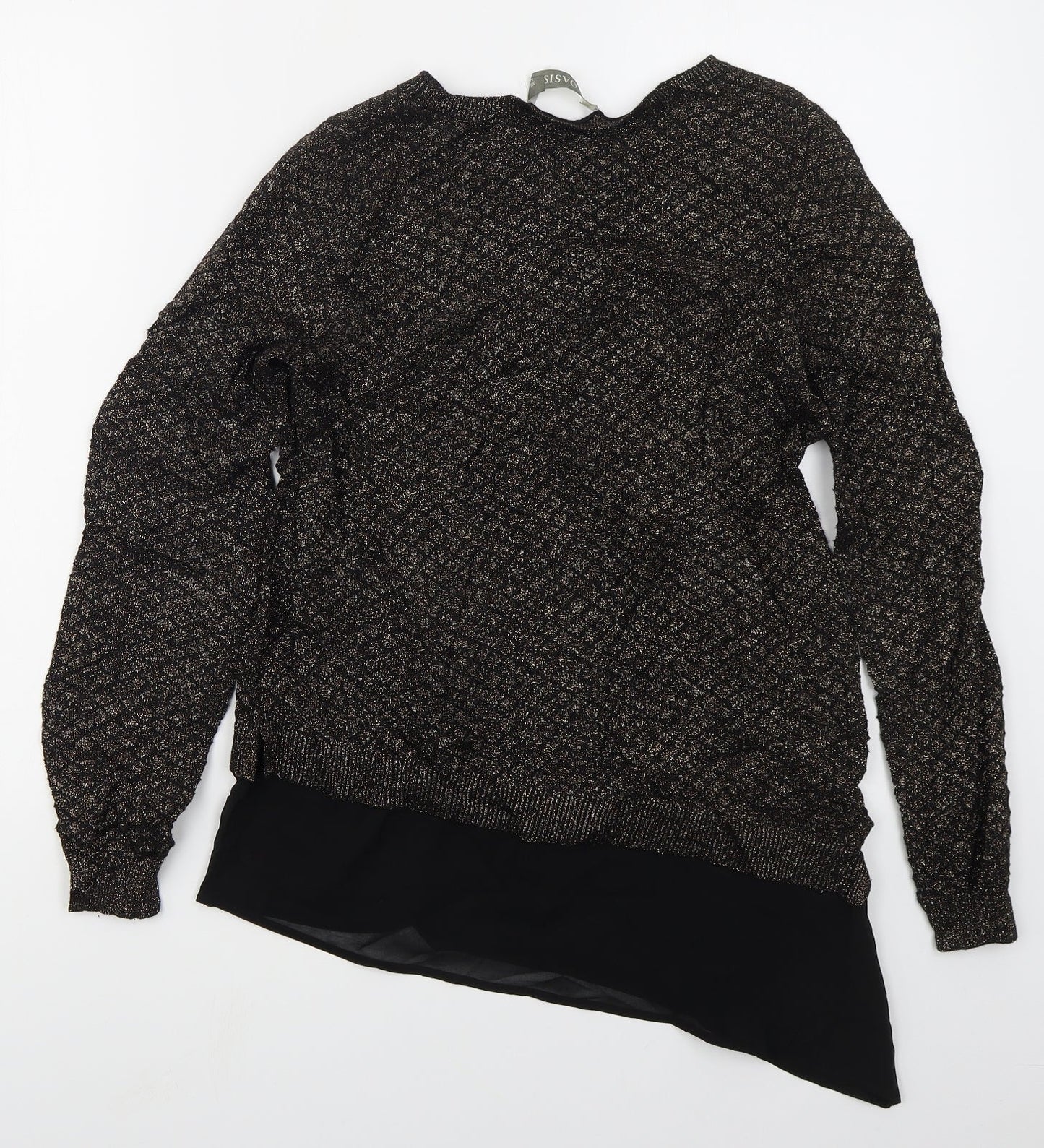 Oasis Womens Gold Crew Neck  Cotton Pullover Jumper Size XS